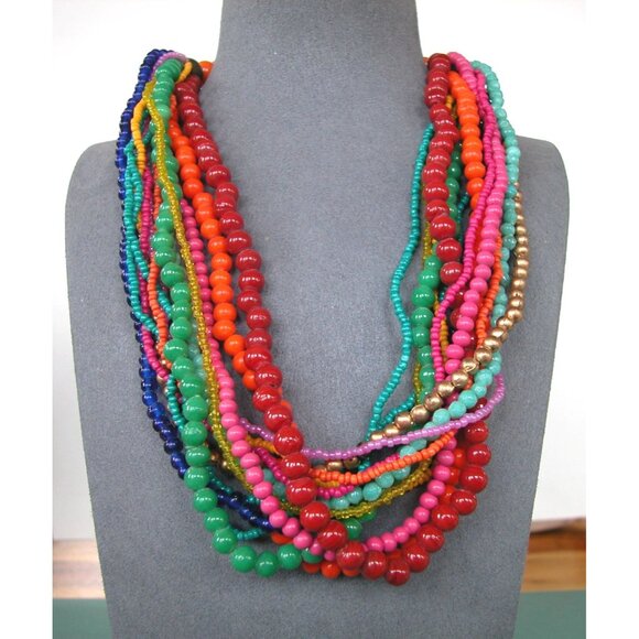 Multi-Color 16 Strand Beaded Statement Necklace - Picture 1 of 3